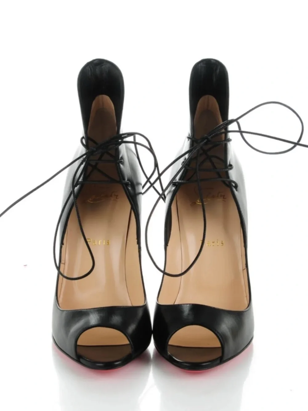 Christian Louboutin Black Lace-Up Peep-Toe Kid Megavamp 100 Pumps